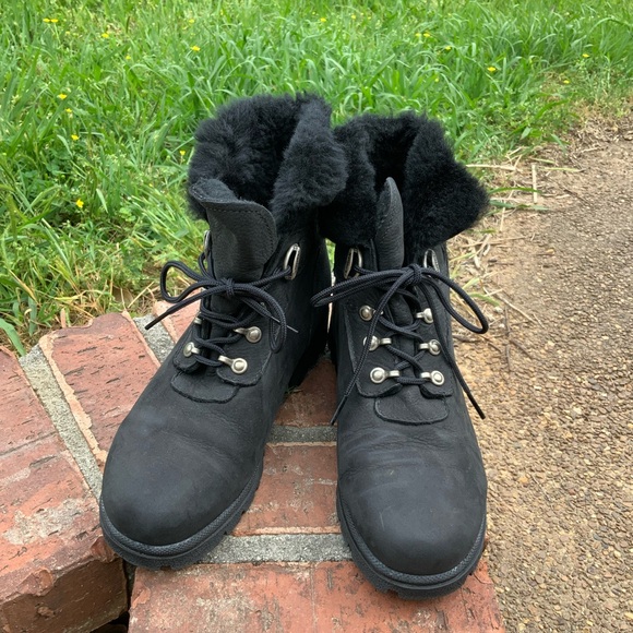 Vintage Sorel Black Leather Shearling Lace Up Boots CANADA MADE IN CANADA - Picture 6 of 11